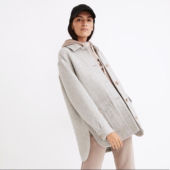 NWT Madewell Belrose Wool Blend Shirt Jacket Shacket In Light Grey - Picture 4 of 10